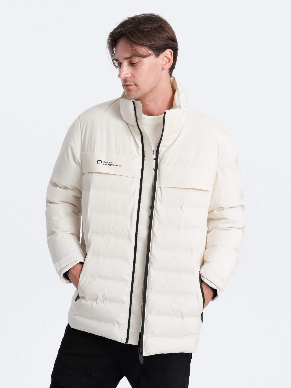 Ombre Men's Winter Jacket With Detachable Hood - Cream