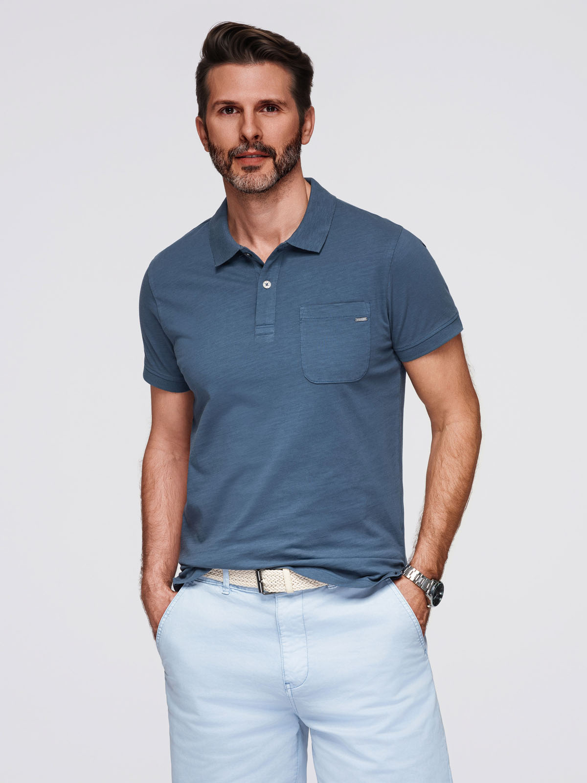 Ombre Mens polo t-shirt with decorative buttons