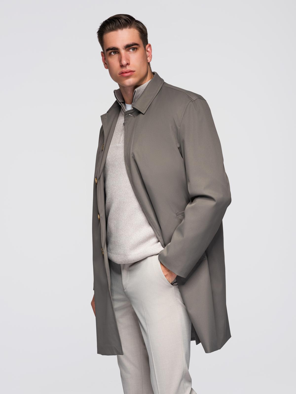 Ombre Men&#039;s minimalist coat with detachable vest - ash