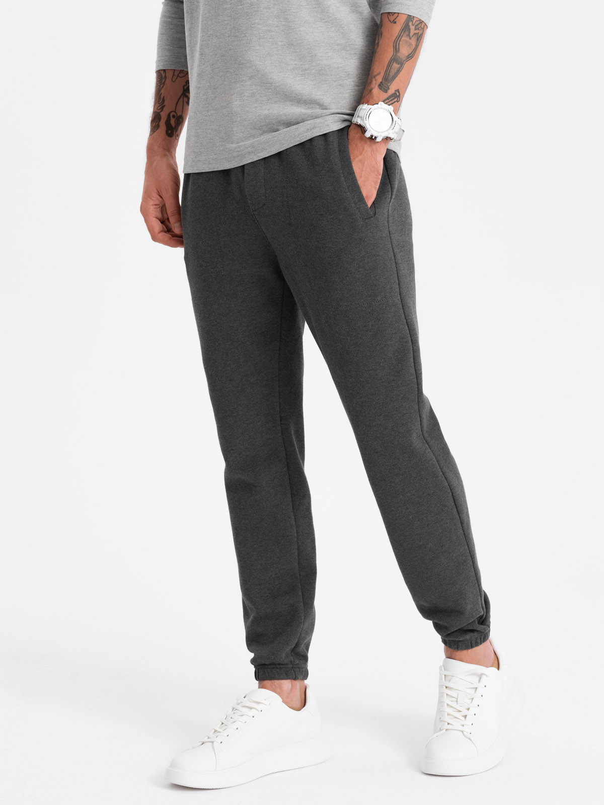 Ombre CARROT men's structured knit sweatpants - graphite melange