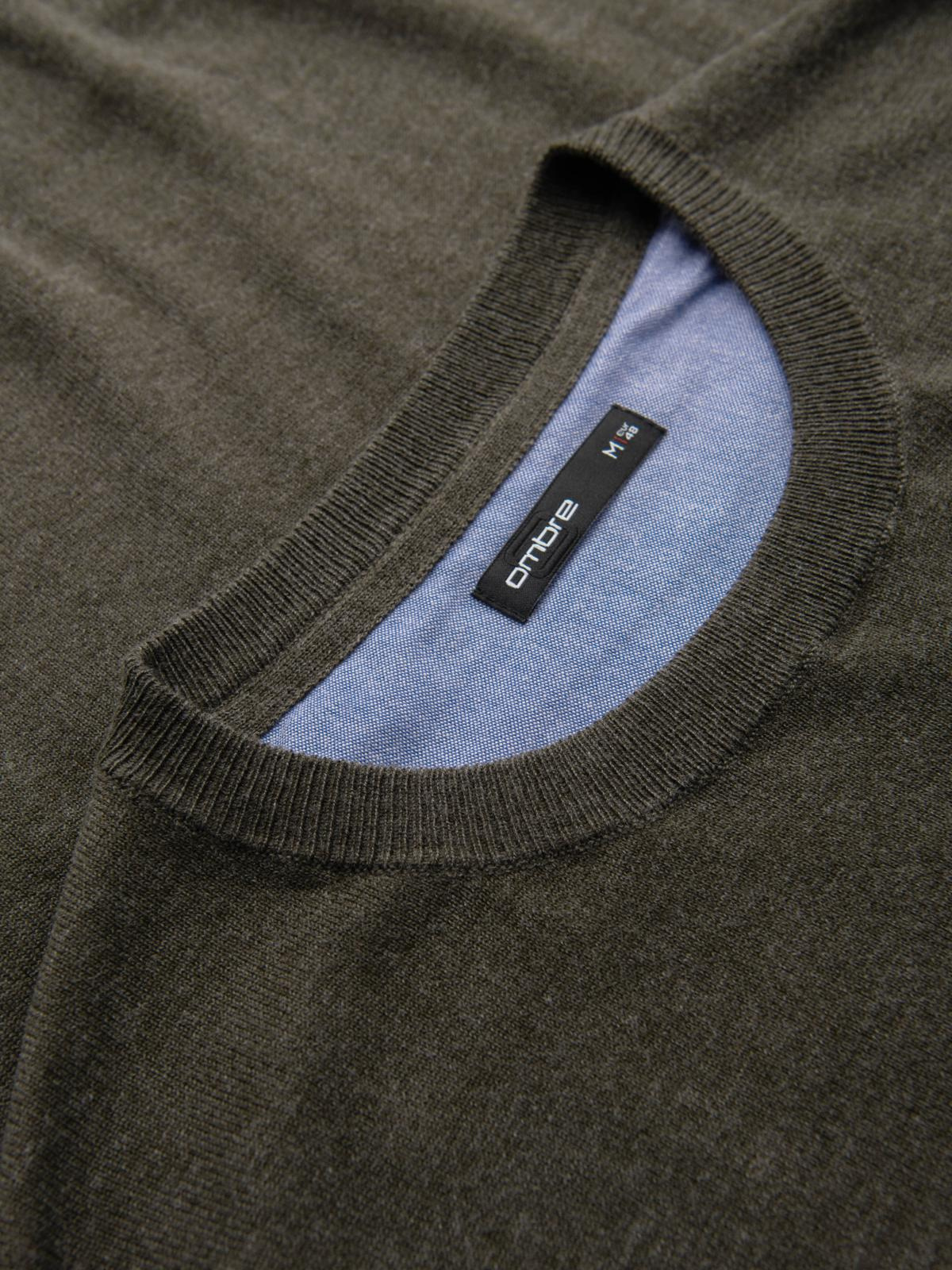 Ombre Men&#039;s BASIC viscose classic sweater with round neckline - olive melange