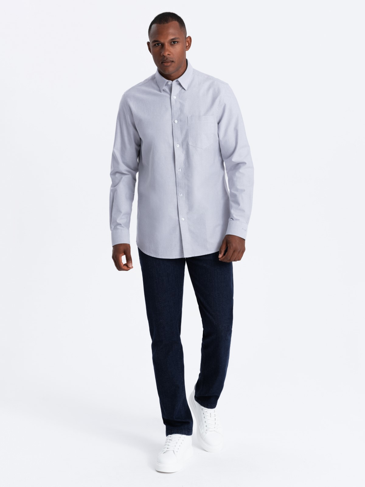 Ombre Elegant men&#039;s oxford shirt with embroidery and pocket - blue
