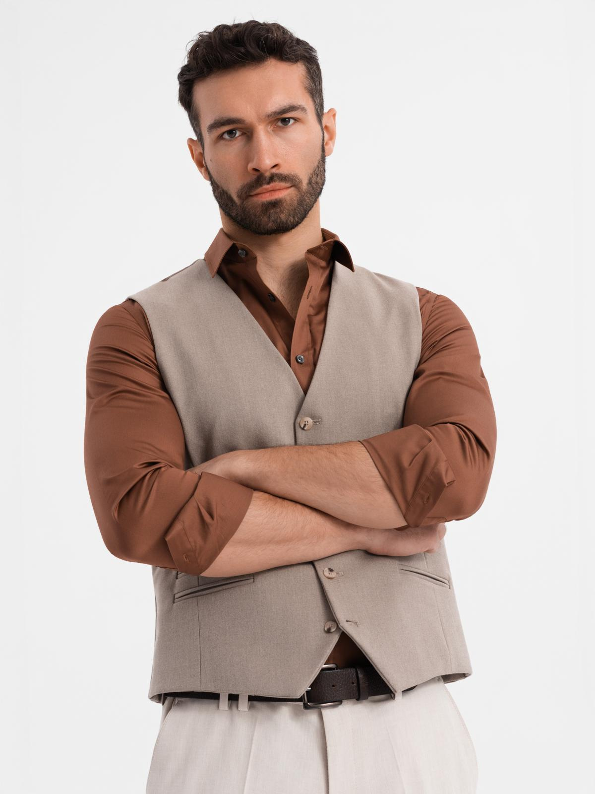 Ombre Men&#039;s suit vest with classic detailing and lining - beige