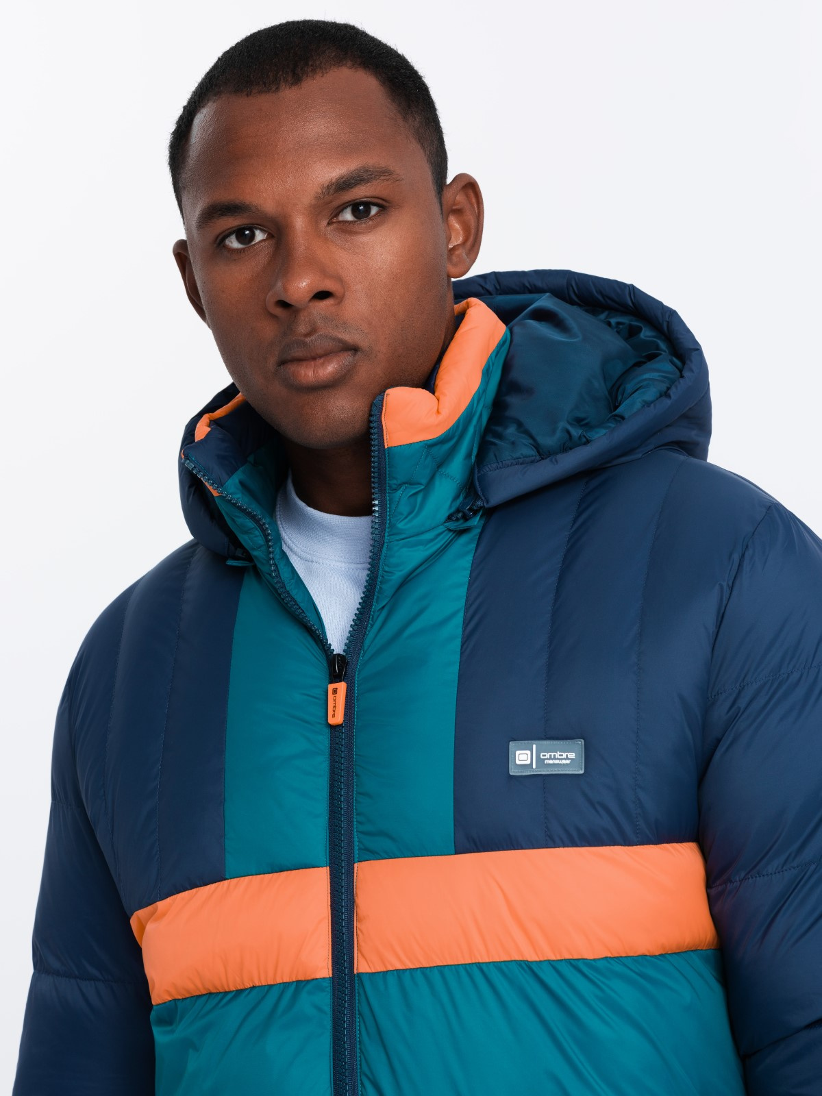 Ombre Men&#039;s sporty colorful retro jacket - navy blue and orange
