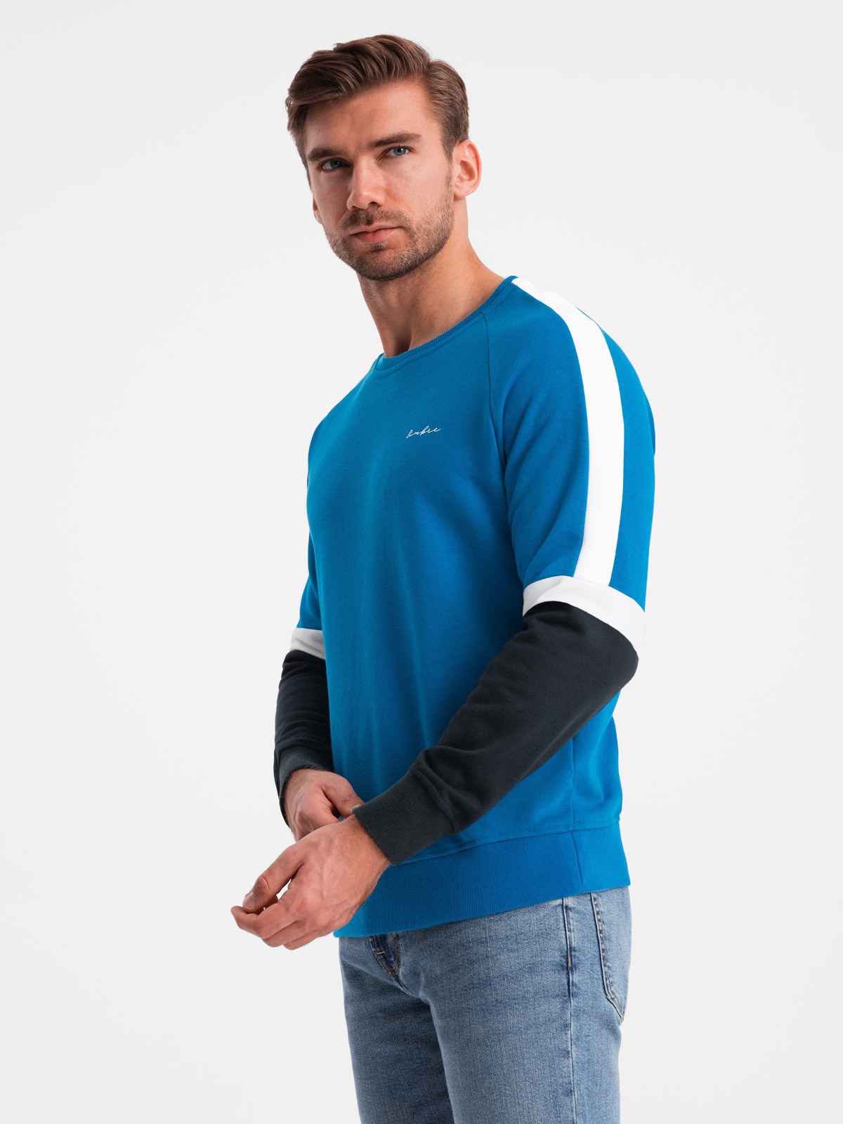 Ombre Tri-color men&#039;s sweatshirt with raglan sleeves - blue