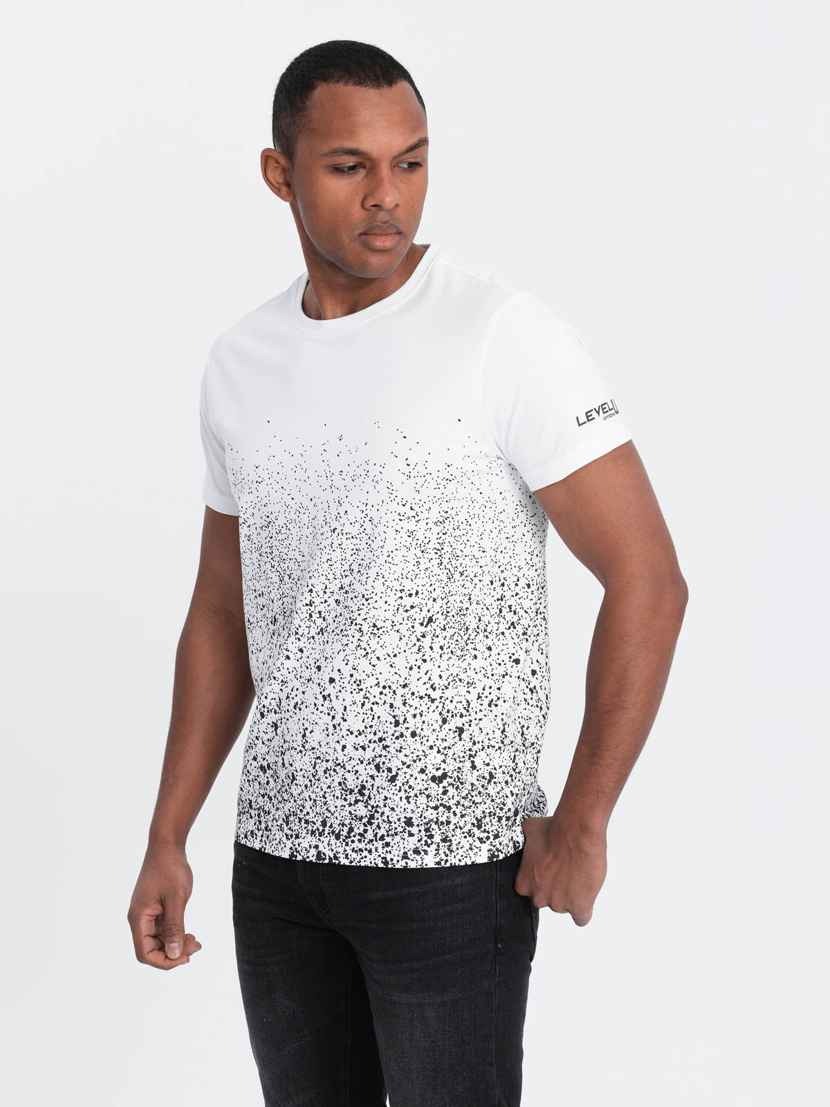 Levně Ombre Men's cotton t-shirt with gradient print - white