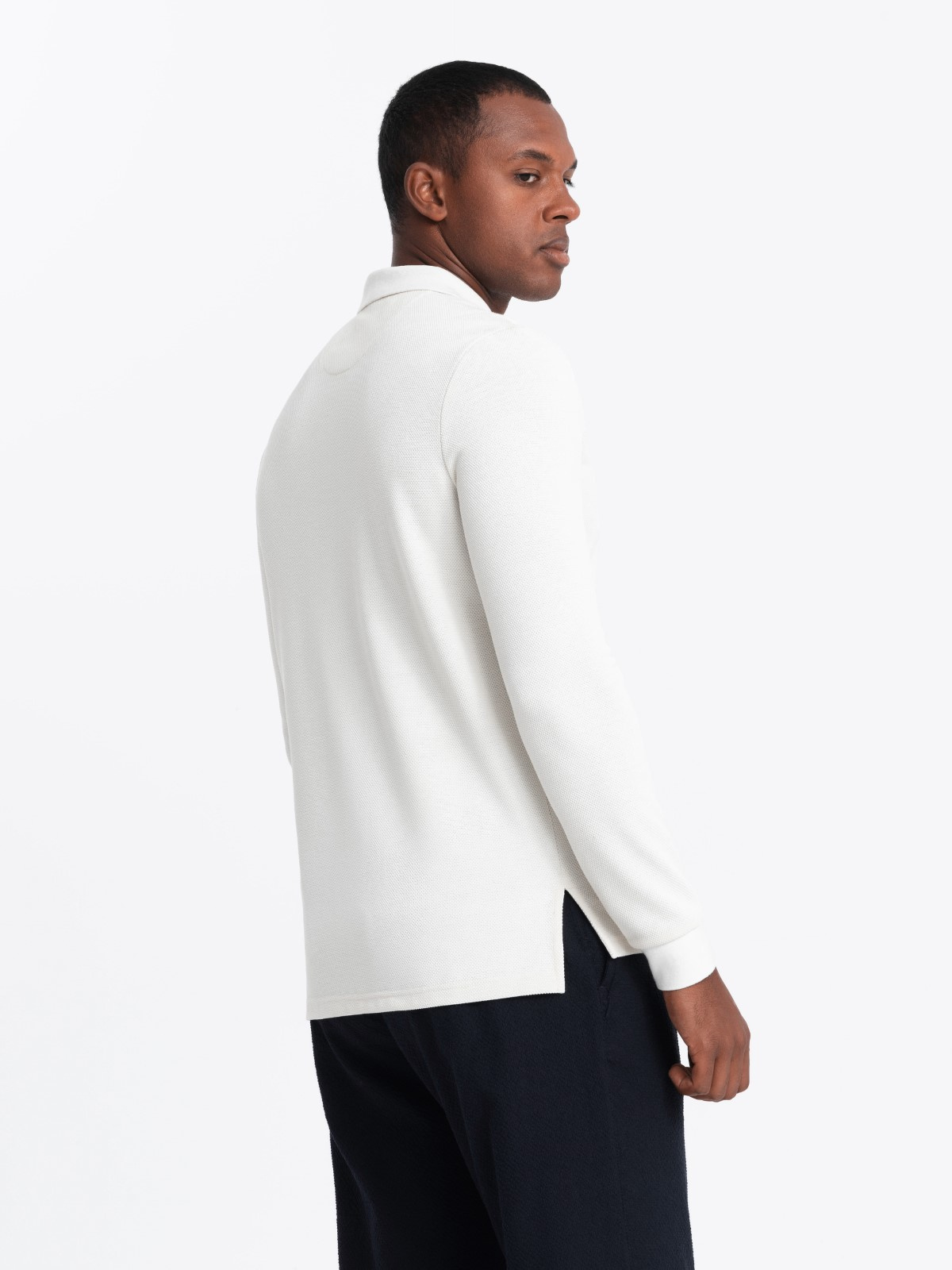 Ombre Structured men's polo longsleeve with patch - white