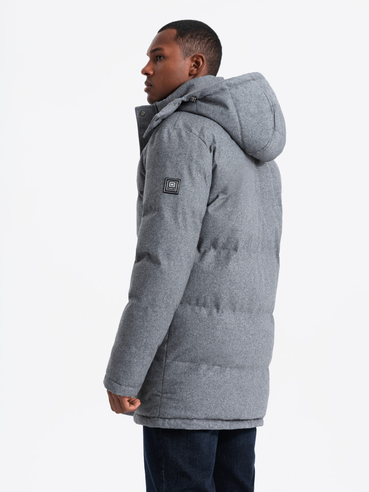 Ombre Warm long men&#039;s parka jacket with wool - grey melange
