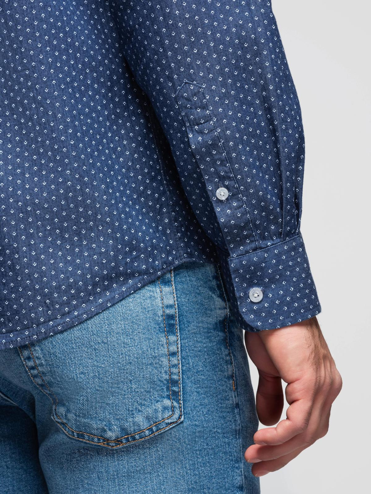 Ombre Men's patterned thin denim shirt with pocket - blue