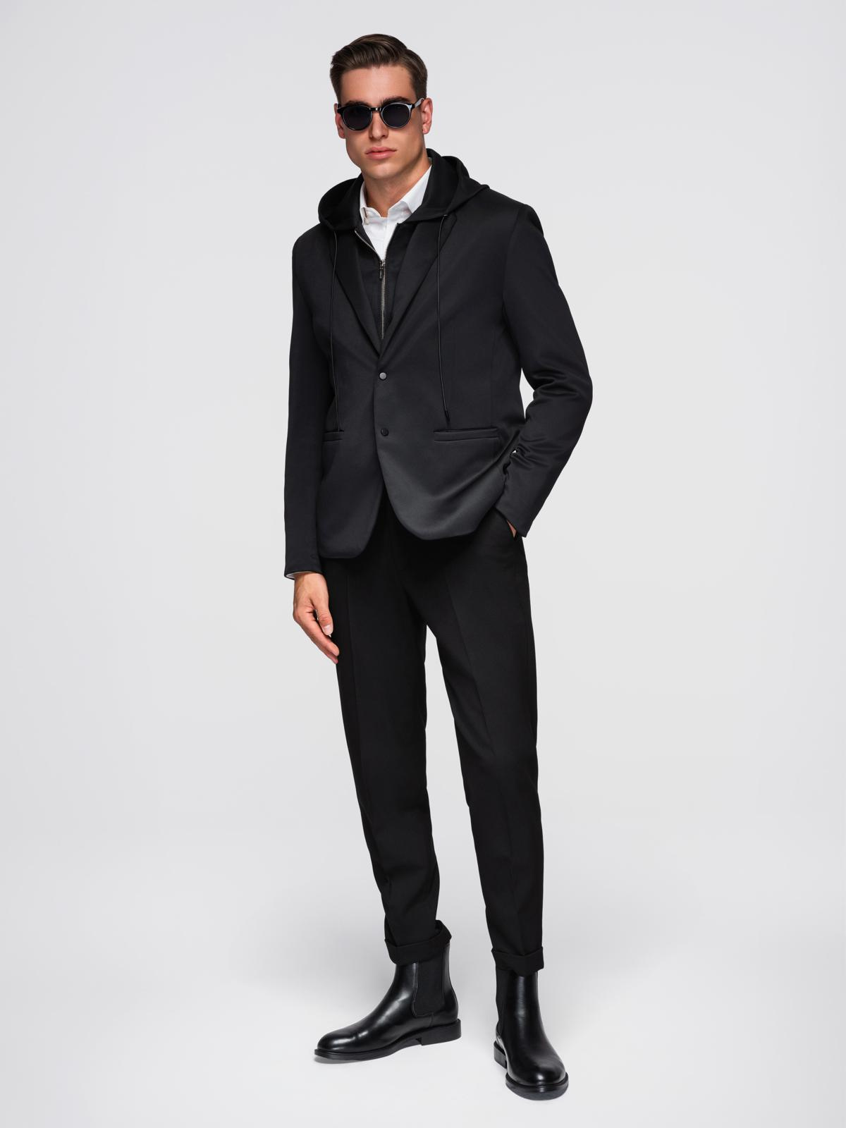 Ombre Men&#039;s blazer with detachable underlining and hood - black