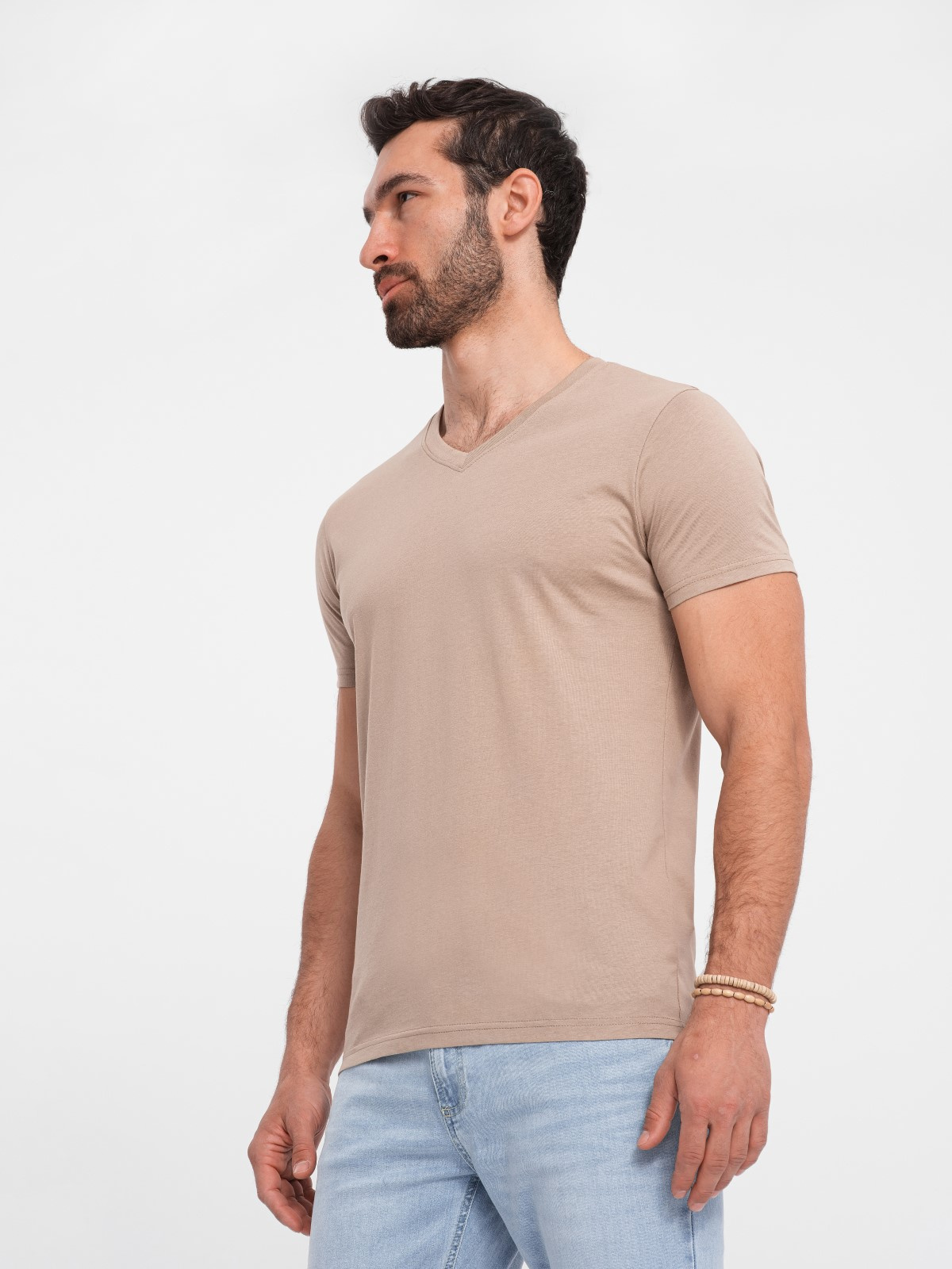 Ombre Men's BASIC classic cotton T-shirt with a v-neck - ash