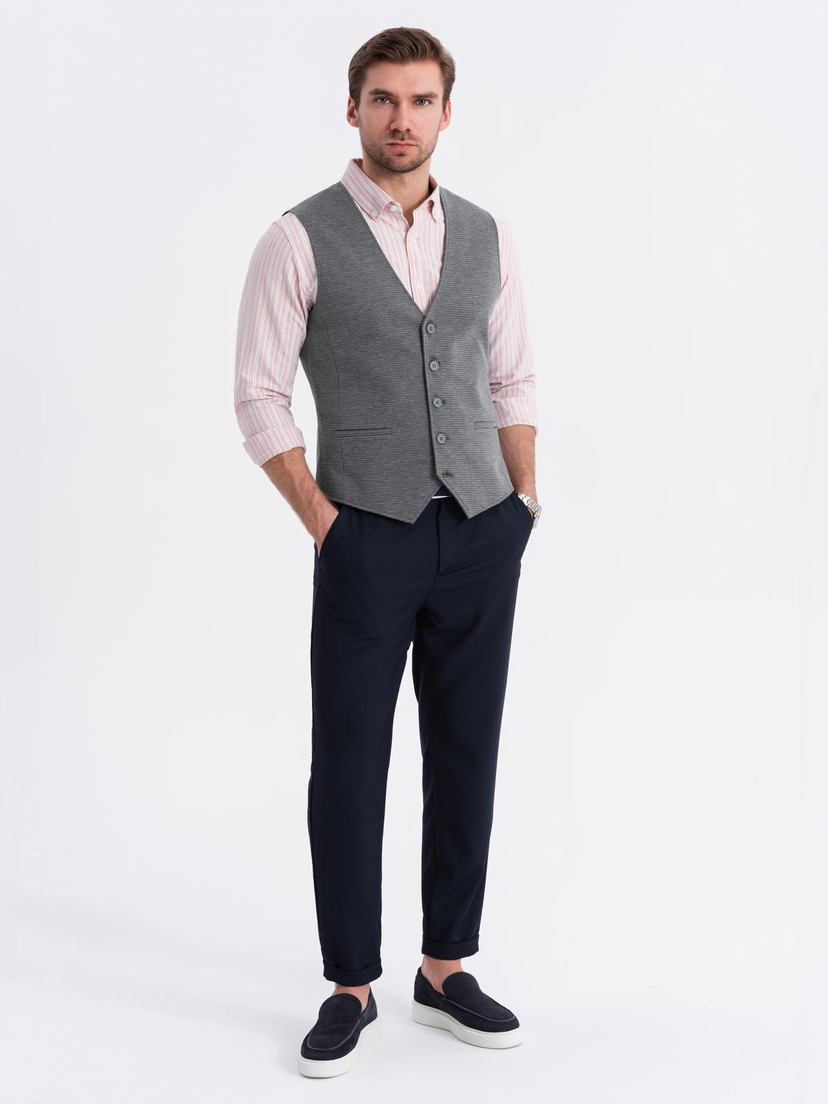 Ombre Fitted elegant men&#039;s structured knit vest - graphite