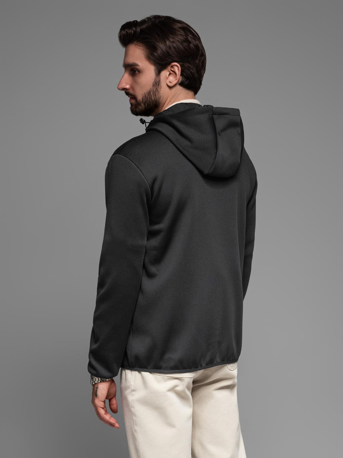 Ombre Men&#039;s lightweight jacket of combined materials with hood and decorative quilting - black