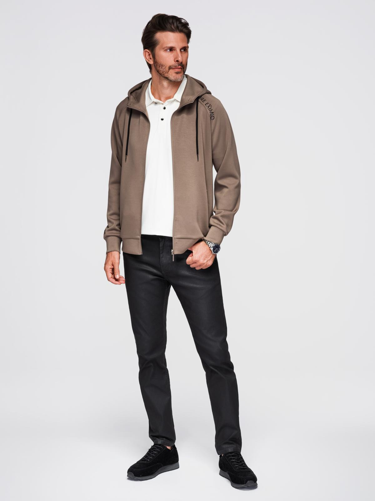 Ombre Men's unbuttoned sweatshirt with stand-up collar and hood - gray-brown