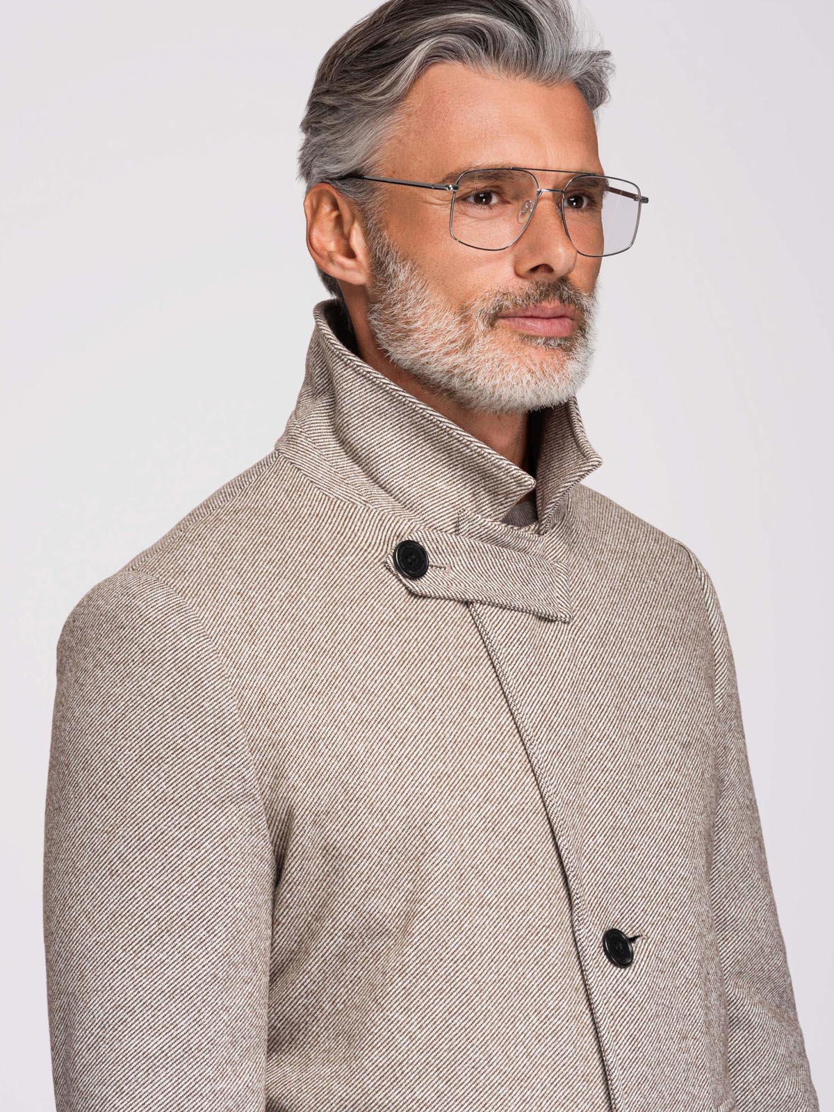 Ombre Single-breasted patterned men's coat with pockets - ash