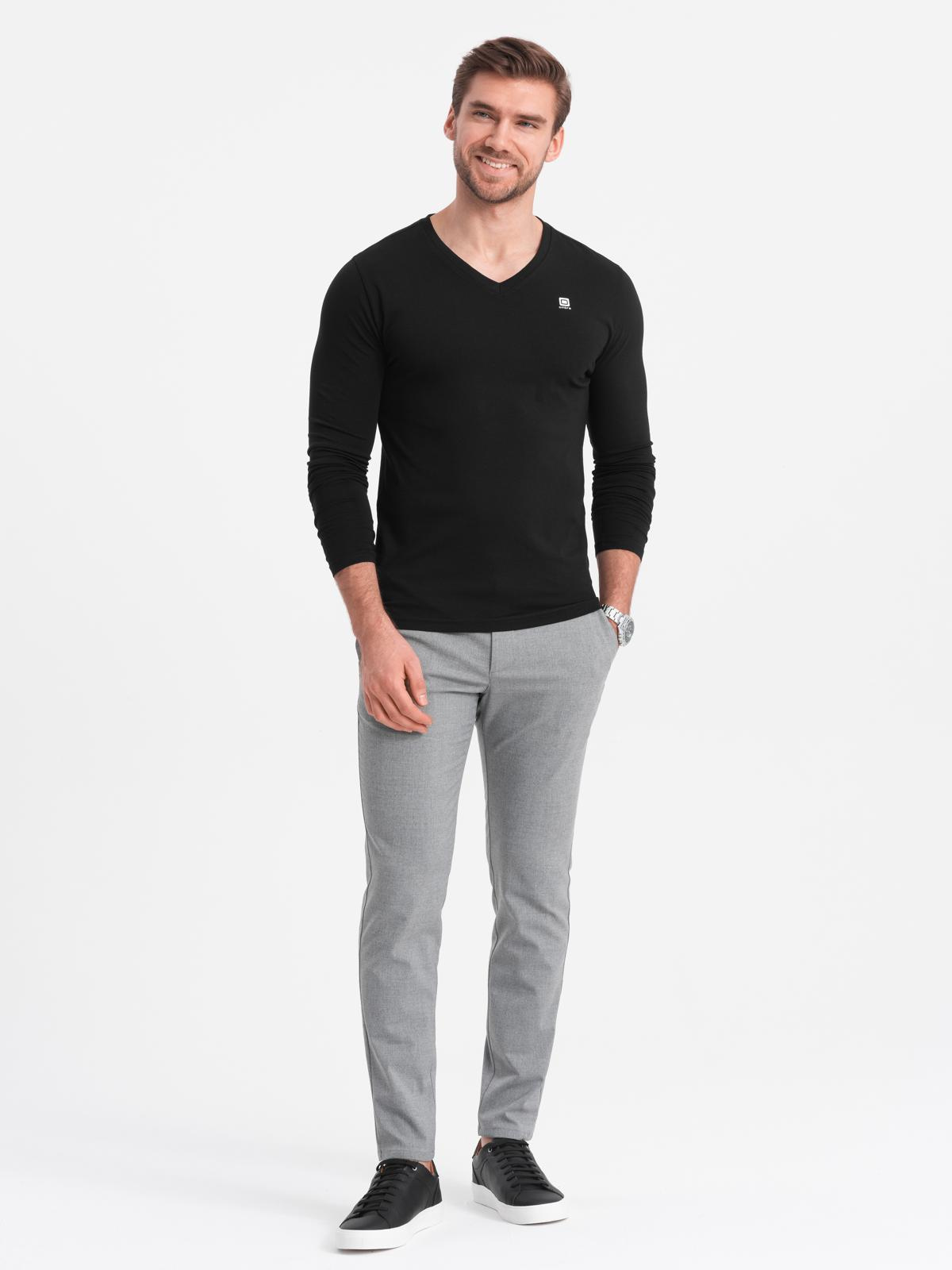 Ombre Set of men's SLIM FIT longsleeves with V neckline and logo 2-pack