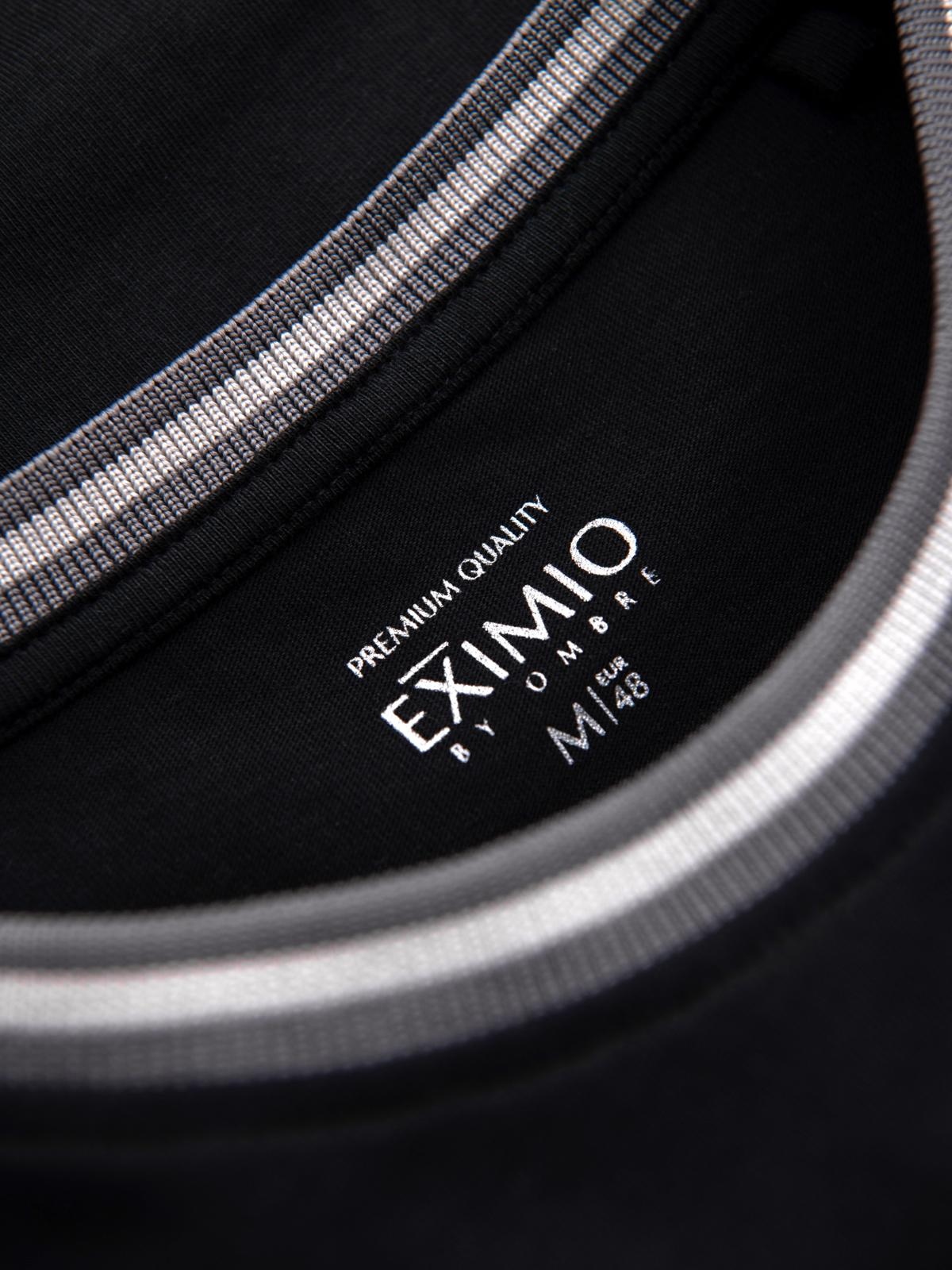 Ombre Men's cotton longsleeve with striped U neckline and embroidery - black