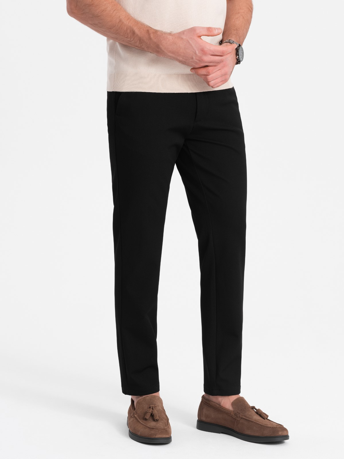 Ombre Men's smart chino pants SLIM FIT - black