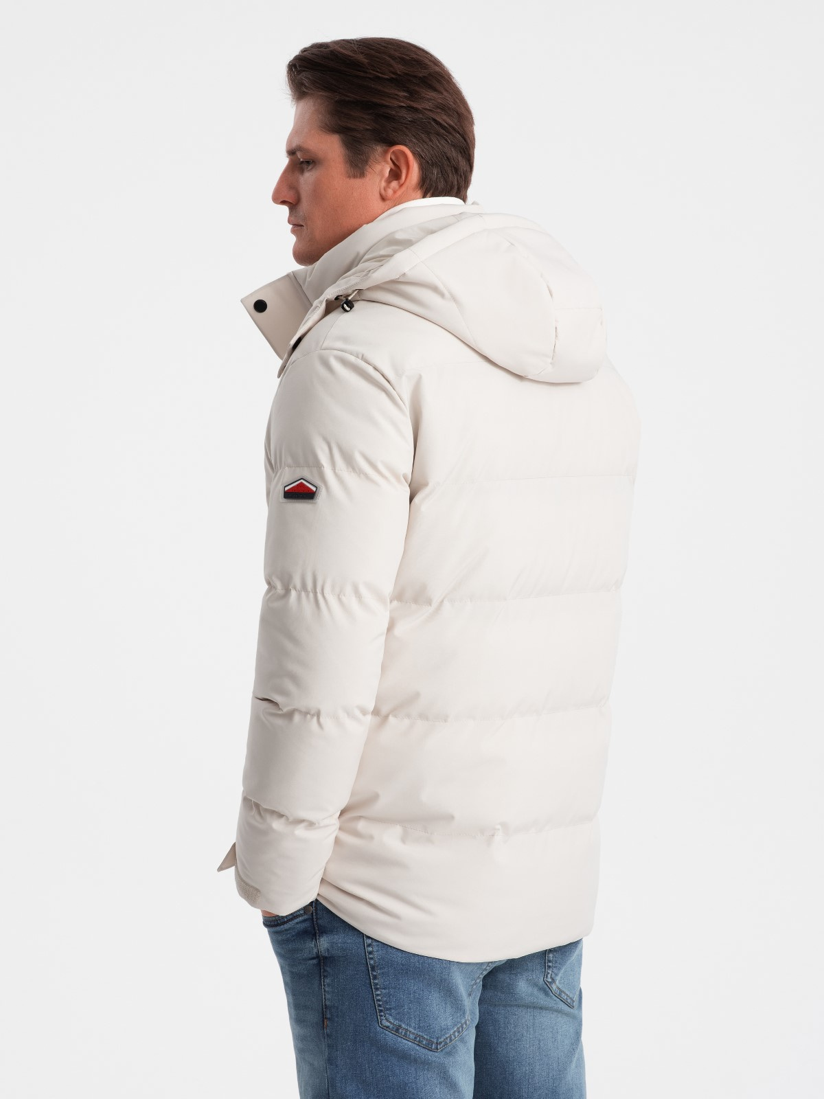 Ombre Men's winter jacket with detachable hood and cargo pockets - cream