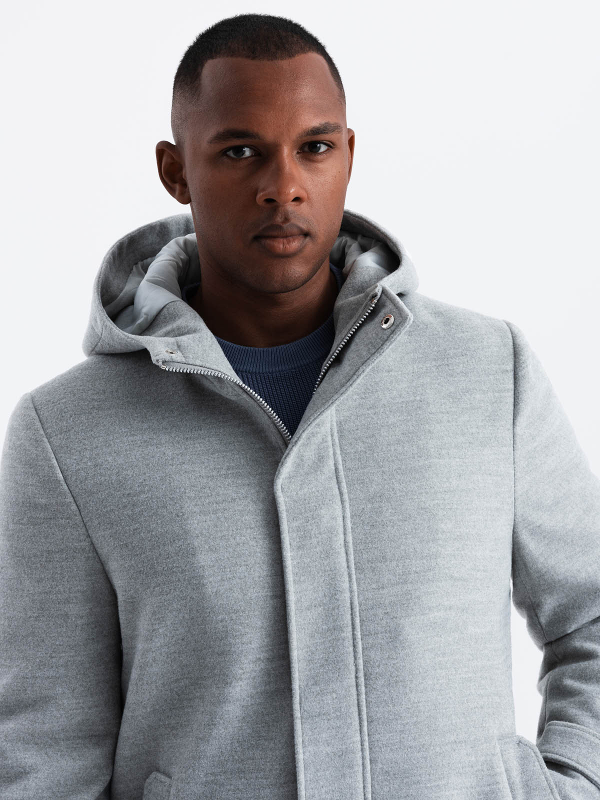 Ombre Monochrome long men&#039;s hooded coat - grey melange