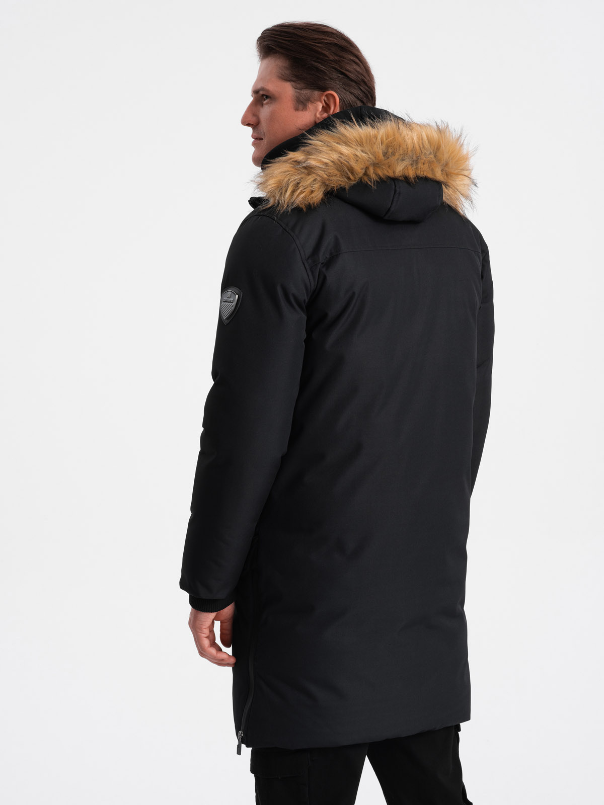 Ombre Alaskan men&#039;s winter jacket with detachable fur from the hood - black