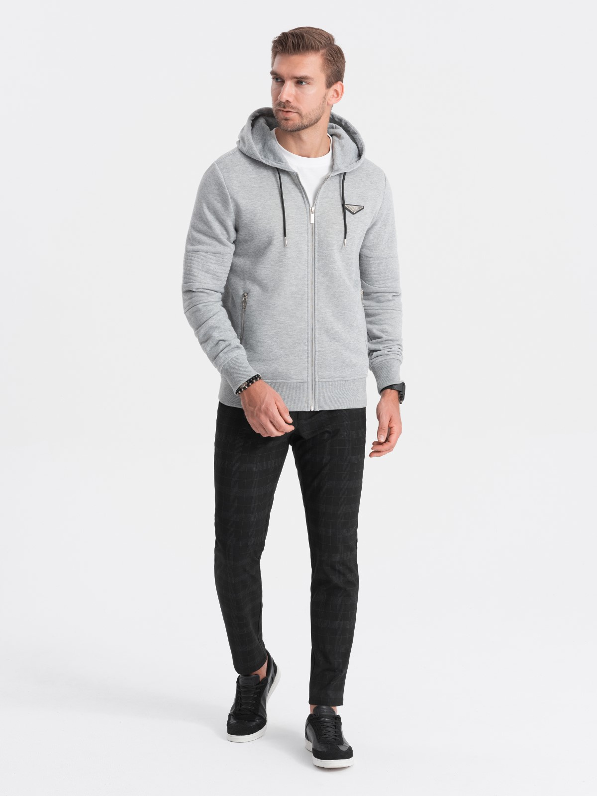 Ombre Men&#039;s unbuttoned hooded sweatshirt - grey melange