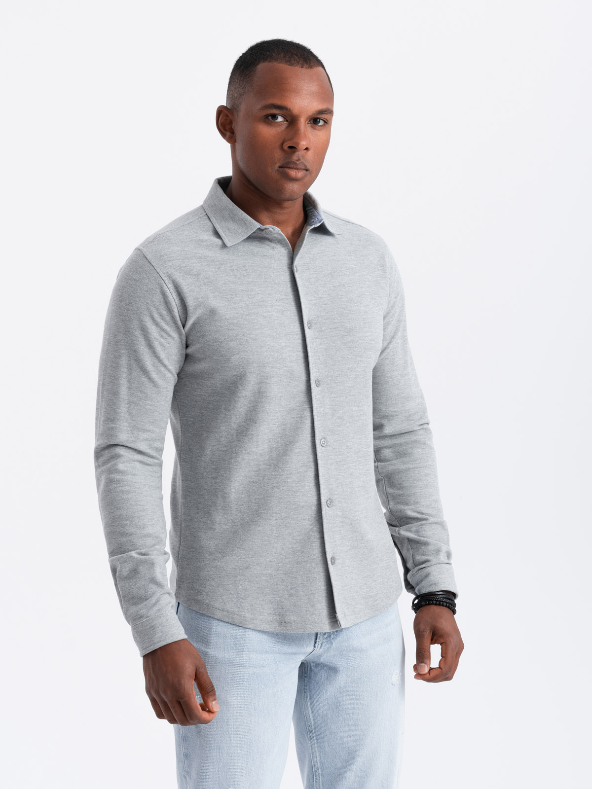 Ombre Men&#039;s long sleeve SLIM FIT knit shirt - grey