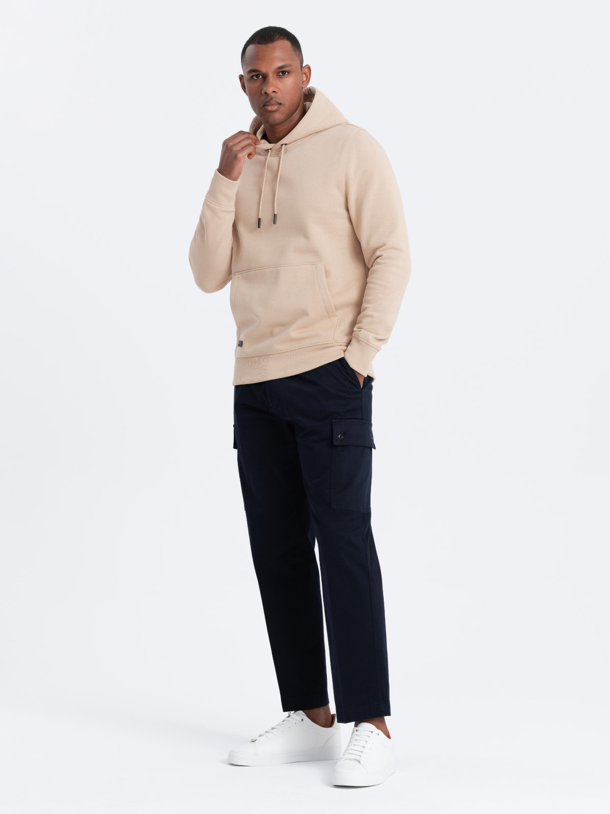 Ombre BASIC Men's Cotton Sweatshirt Kangaroo Hoodie - Beige