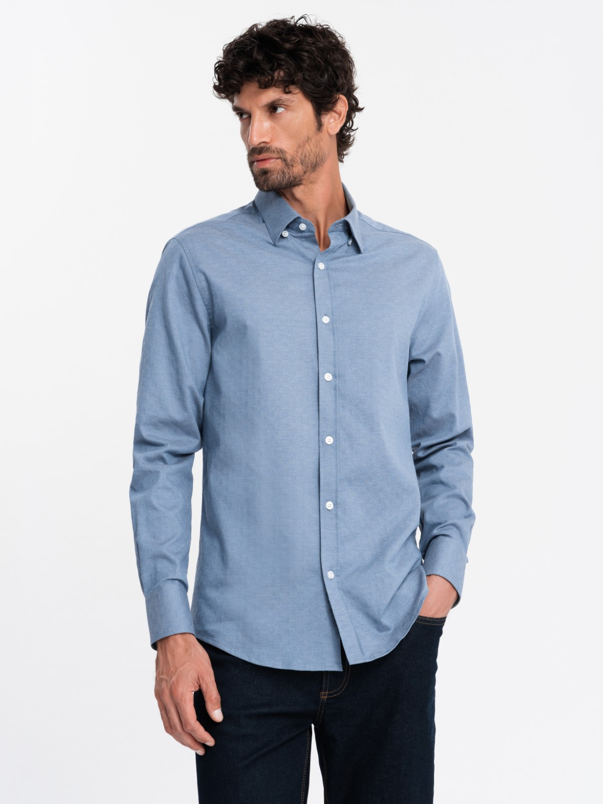 Ombre Men's SLIM FIT Shirt In Decorative Fabric - Blue