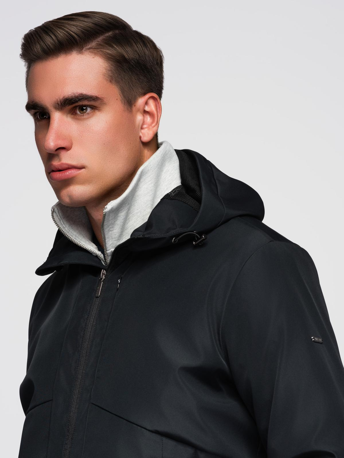 Ombre Men&#039;s lightweight jacket with mesh lining and hood - black