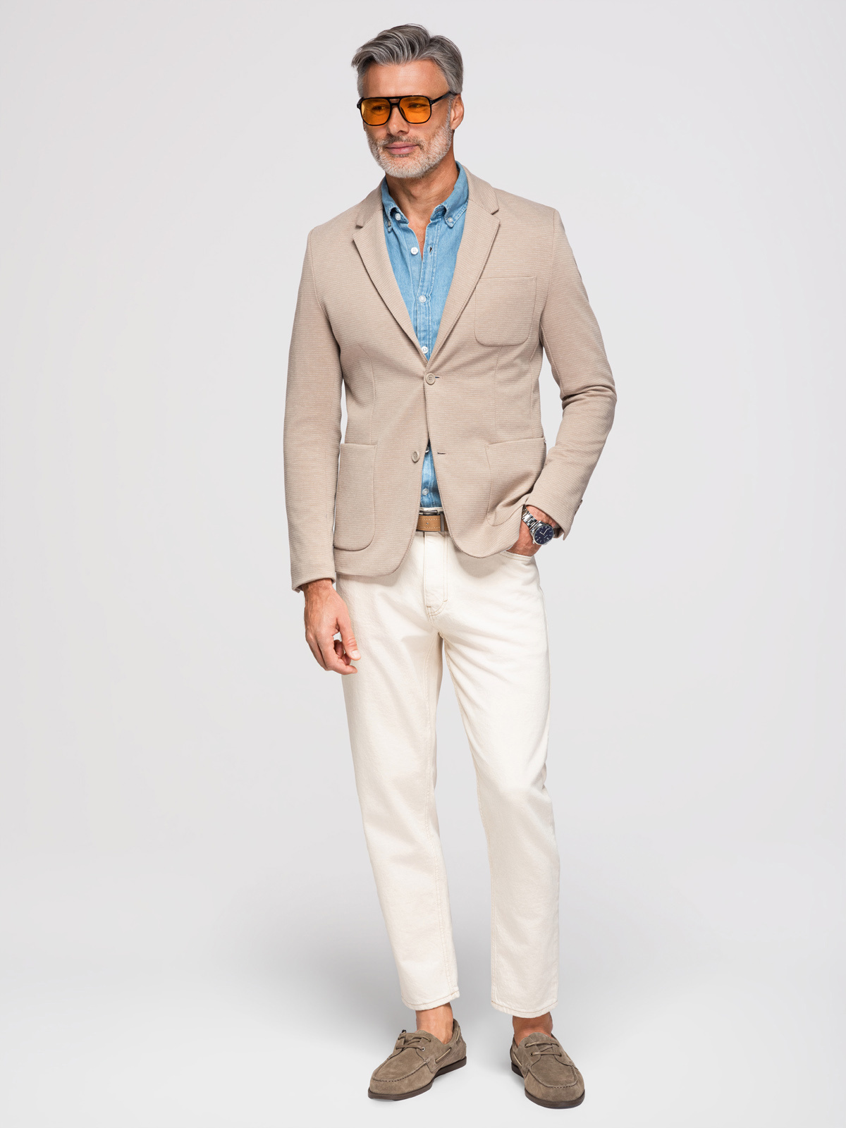 Ombre Elegant fitted men's structured knit blazer - beige