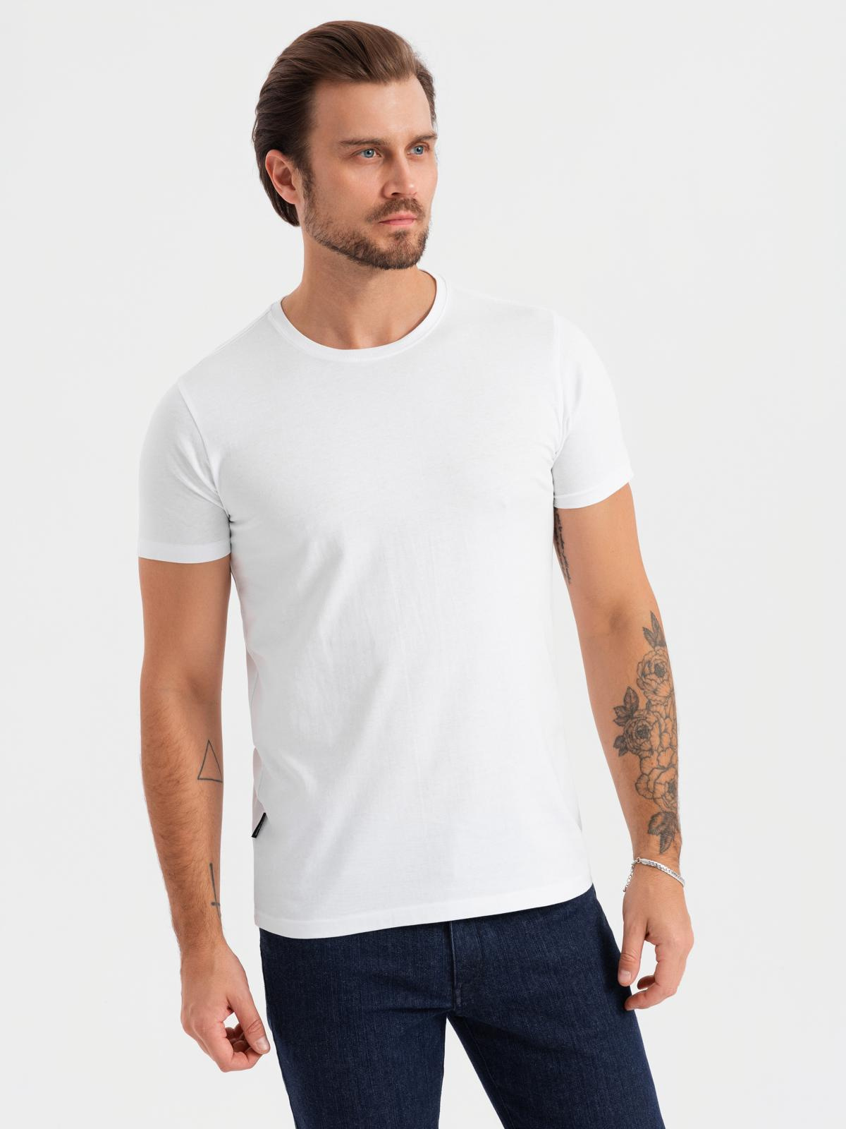 Ombre Set of men's BASIC cotton shirts with round neckline - 3x white