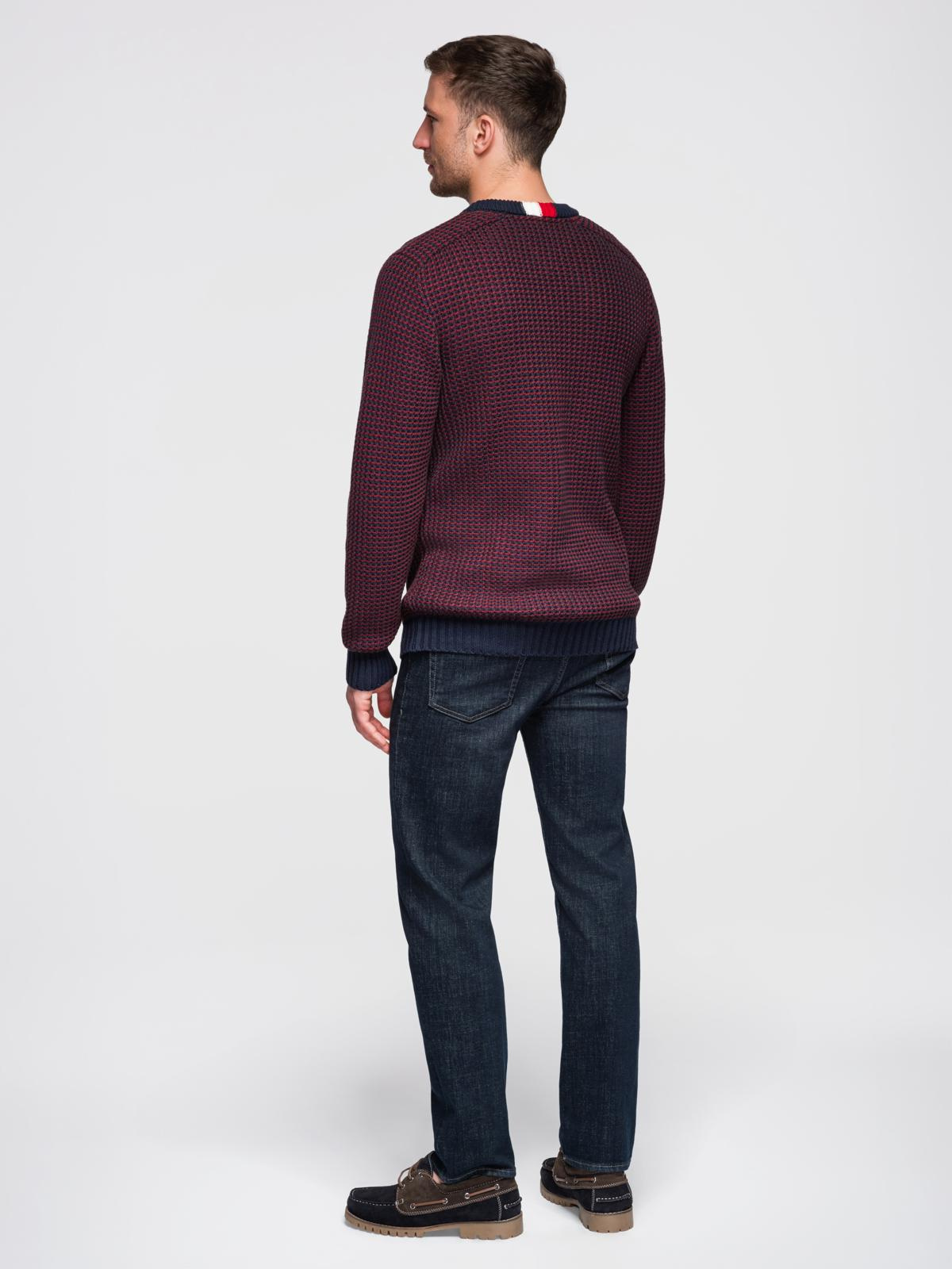Ombre Men&#039;s contrast weave sweater with round neckline - maroon