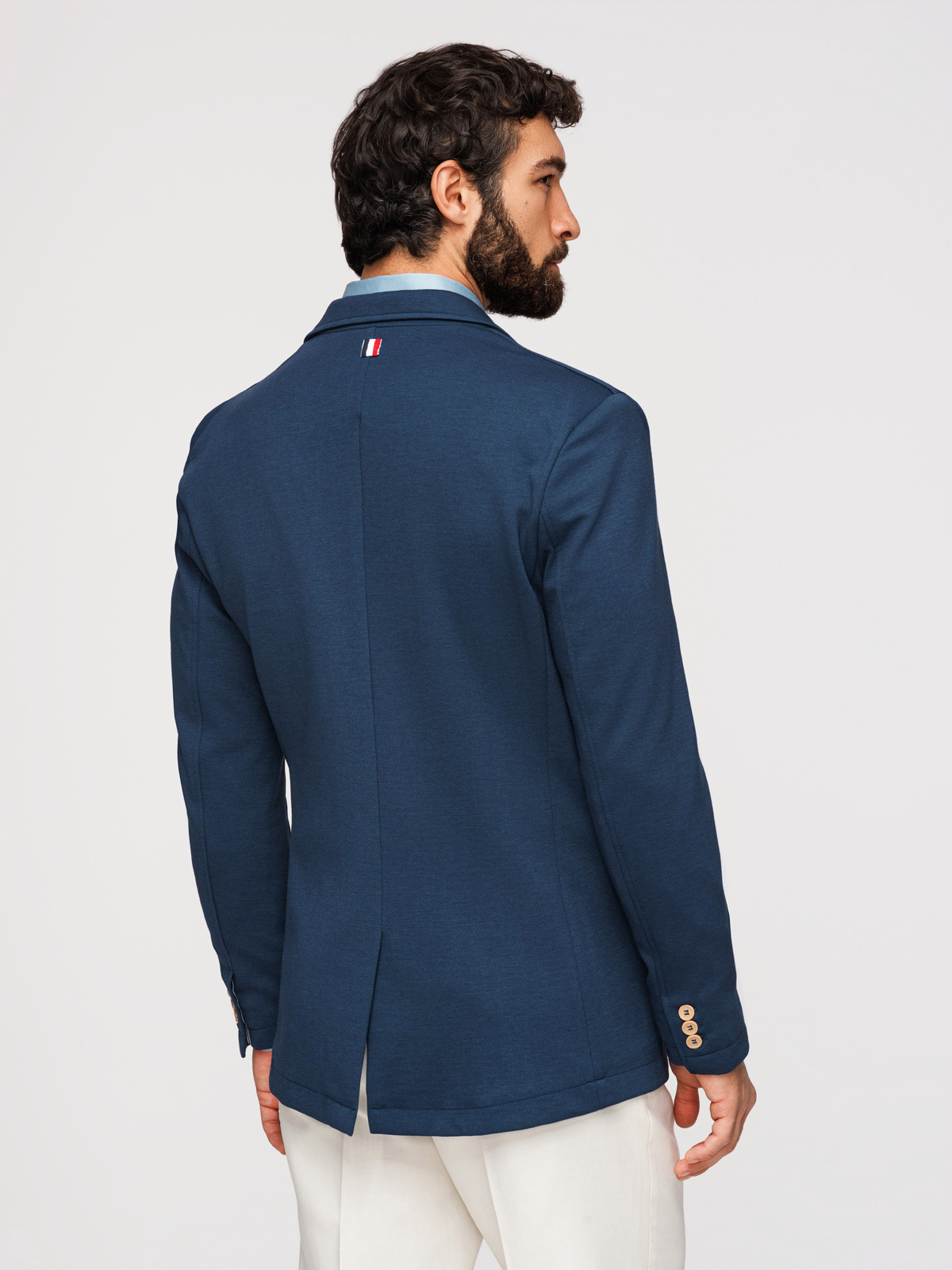 Ombre Men's SLIM knit jacket with subtle texture - dark blue