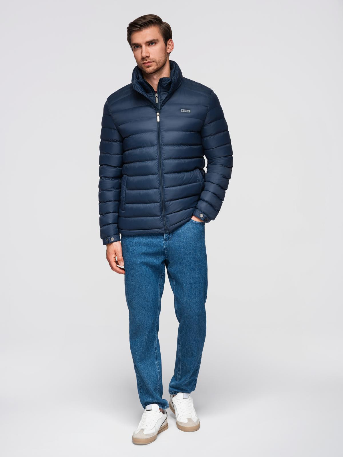 Ombre Men&#039;s quilted jacket with two fasteners - navy blue