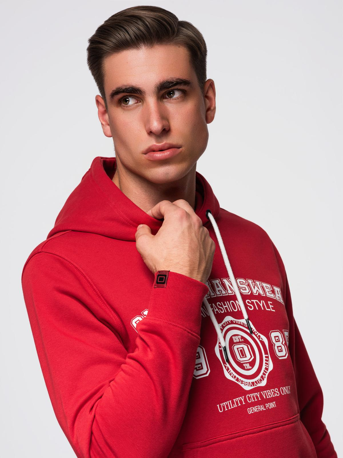 Ombre Men&#039;s college style printed kangaroo hoodie - red