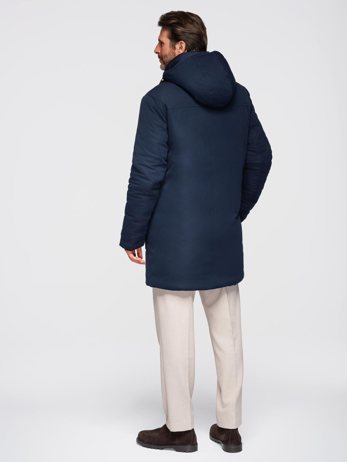 Ombre Elegant men&#039;s parka with cargo pockets and hood - navy blue
