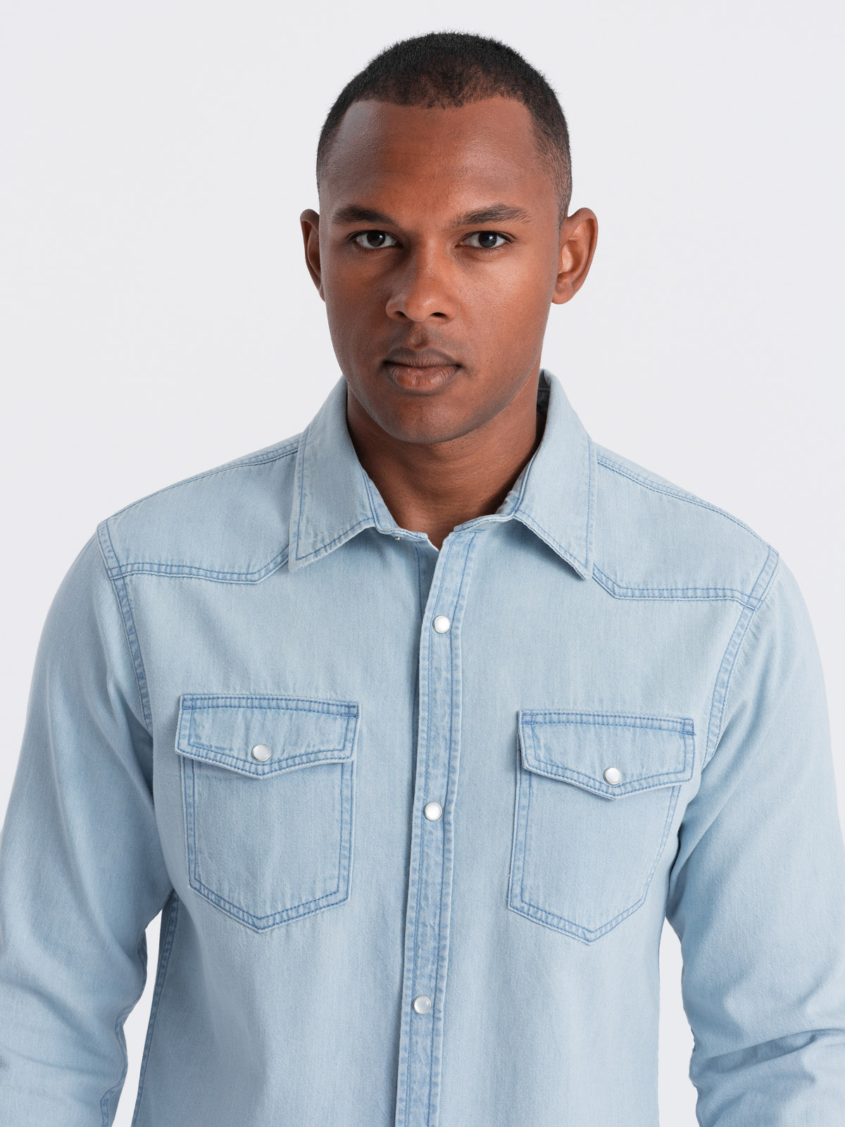Ombre Men's denim snap shirt with pockets - light blue