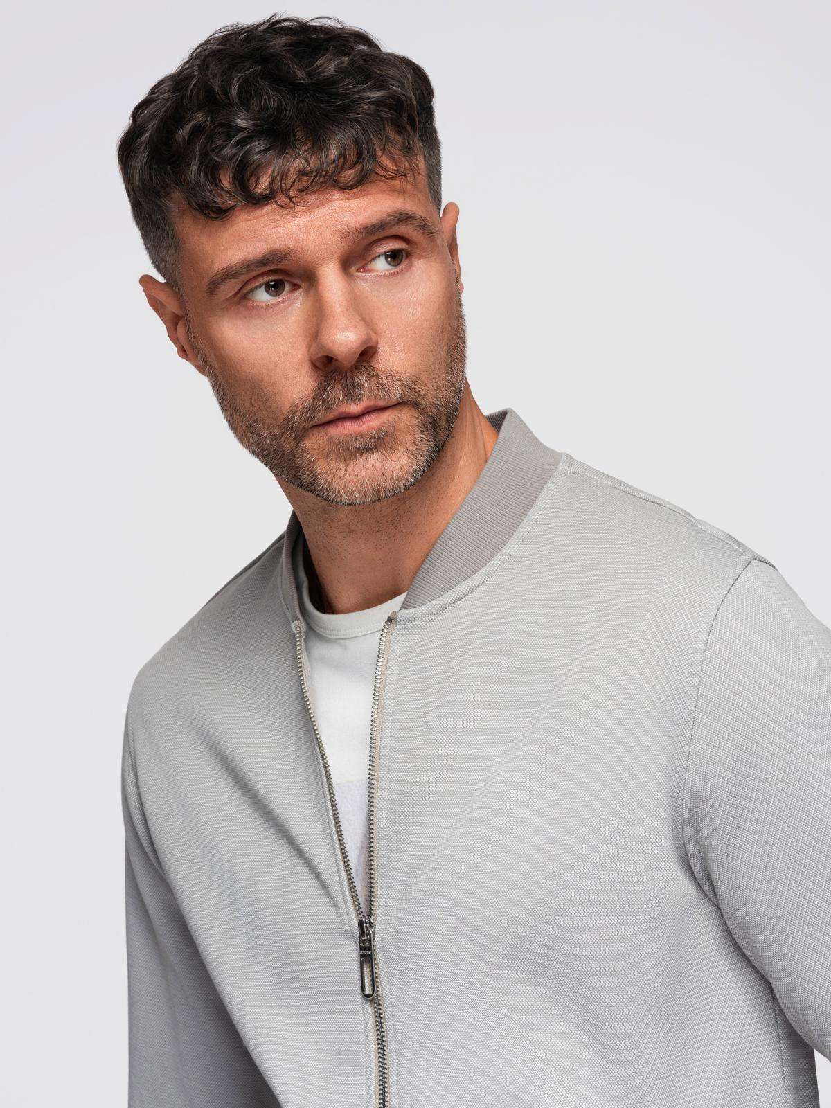 Ombre Men&#039;s pique knit bomber jacket - gray