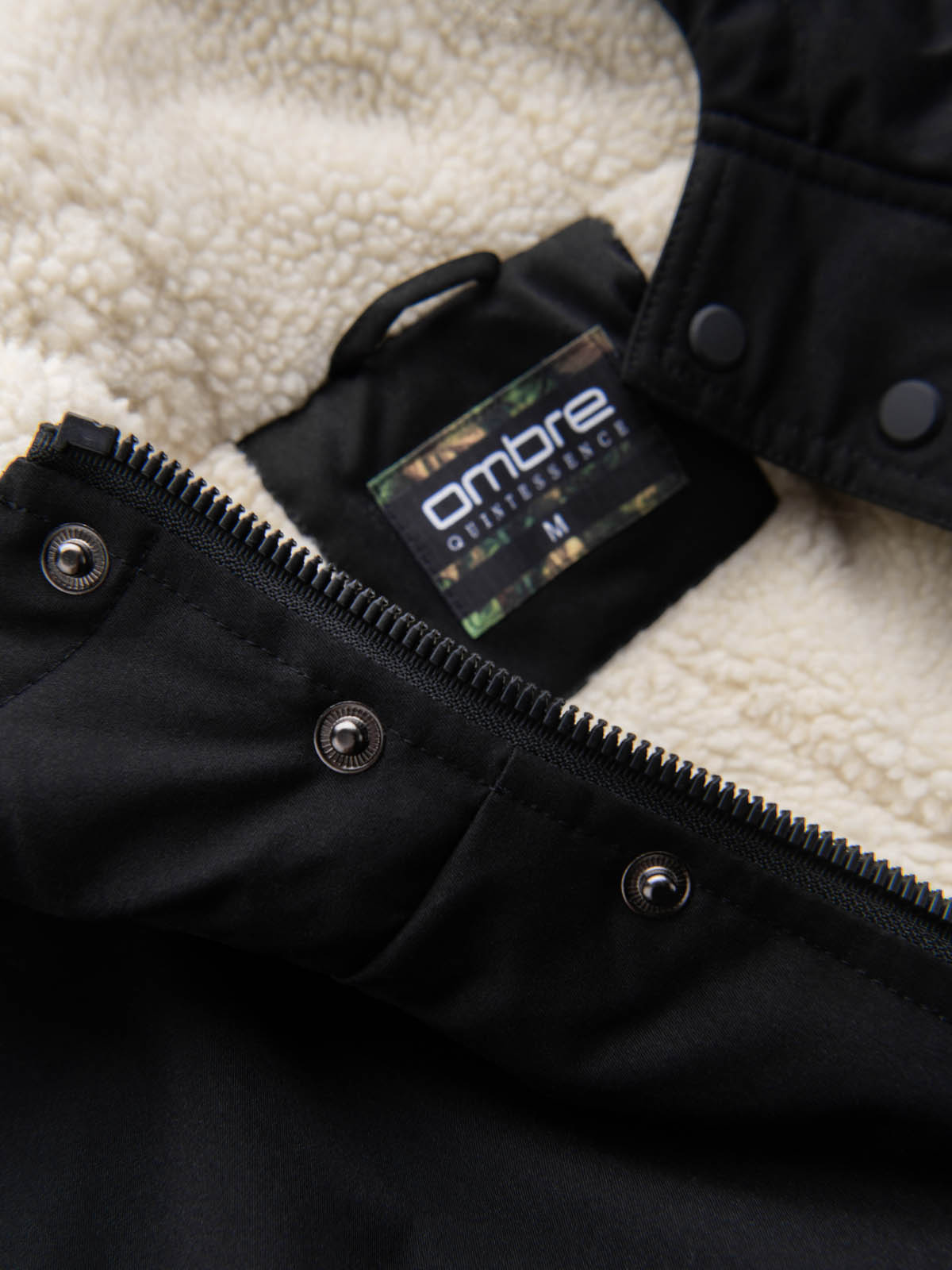 Ombre Męska długa kurtka parka sherpa – black