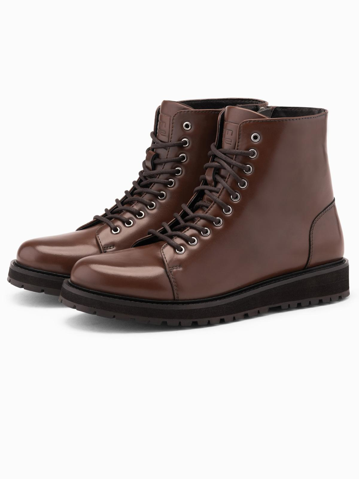Ombre Men&#039;s shoes with high upper in glossy eco leather - dark brown