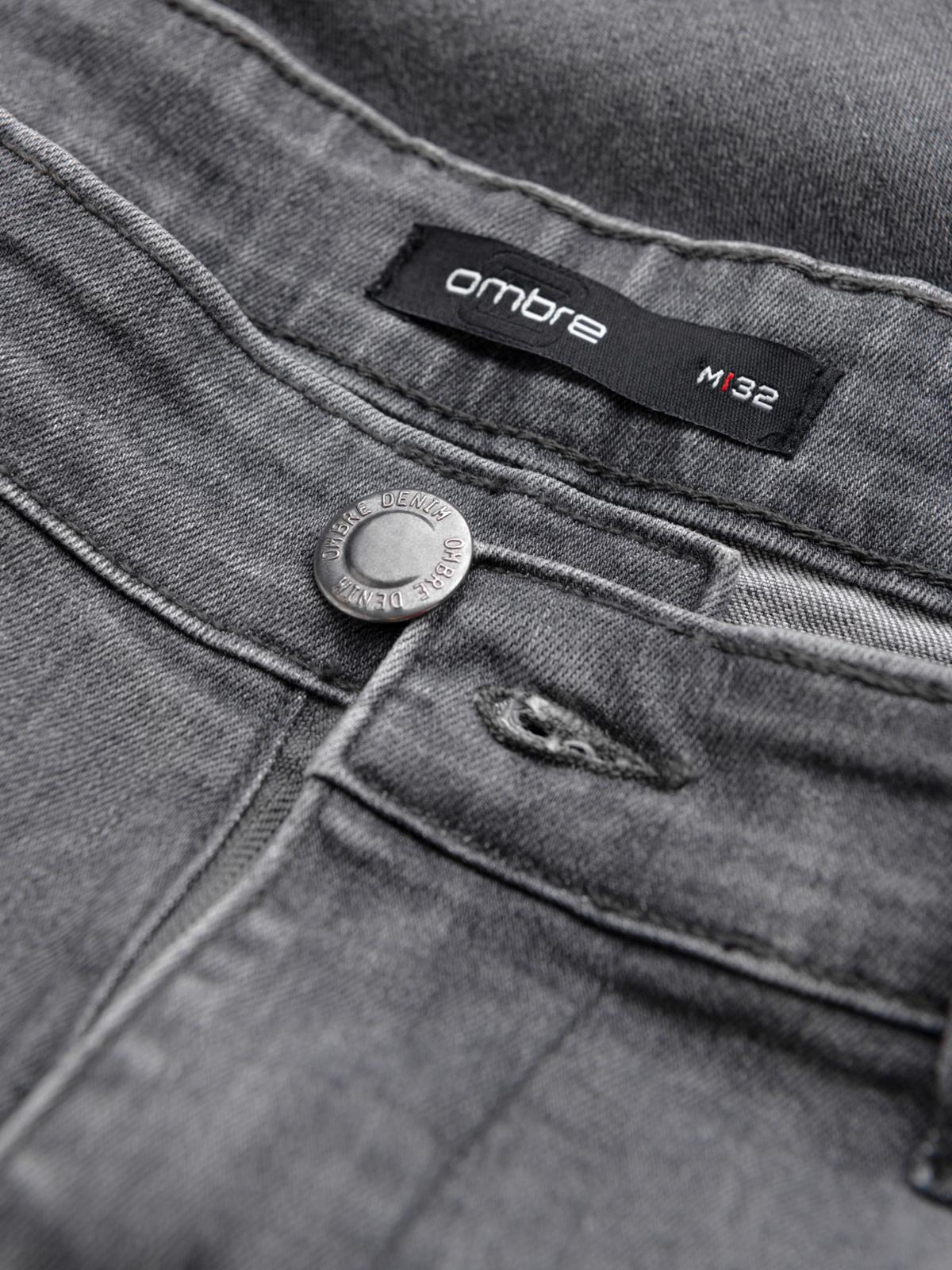 Ombre Men&#039;s TAPER FIT denim pants with stitching and rolled up legs - gray