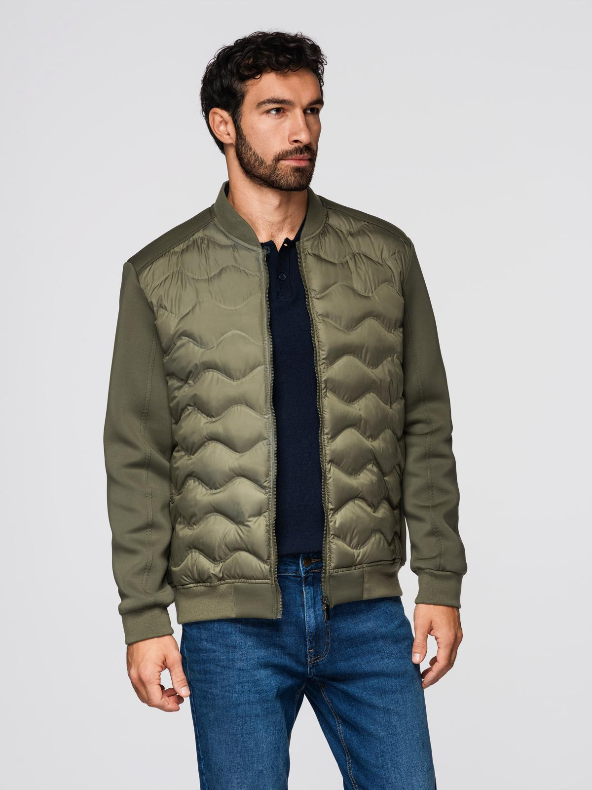 Ombre Men's quilted bomber jacket - dark olive green