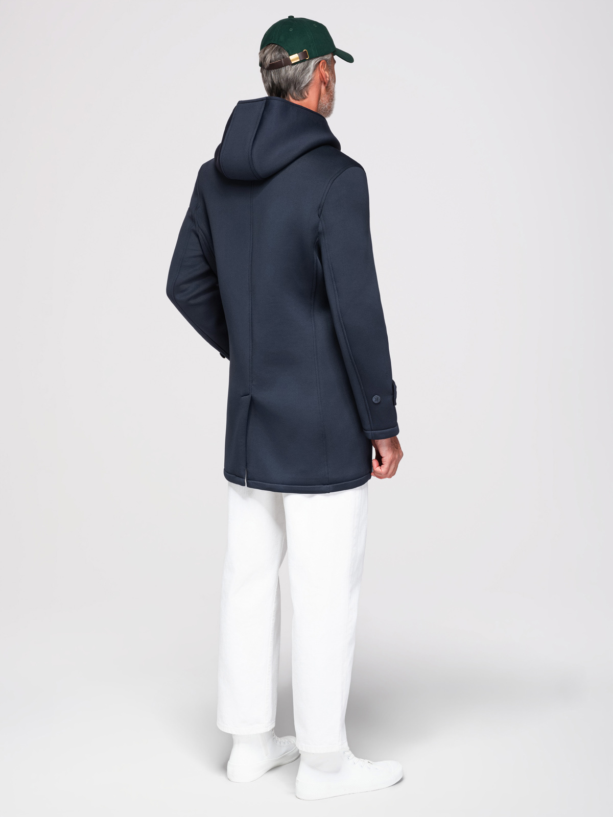 Ombre Minimalist men's mid-length coat with hood - navy blue