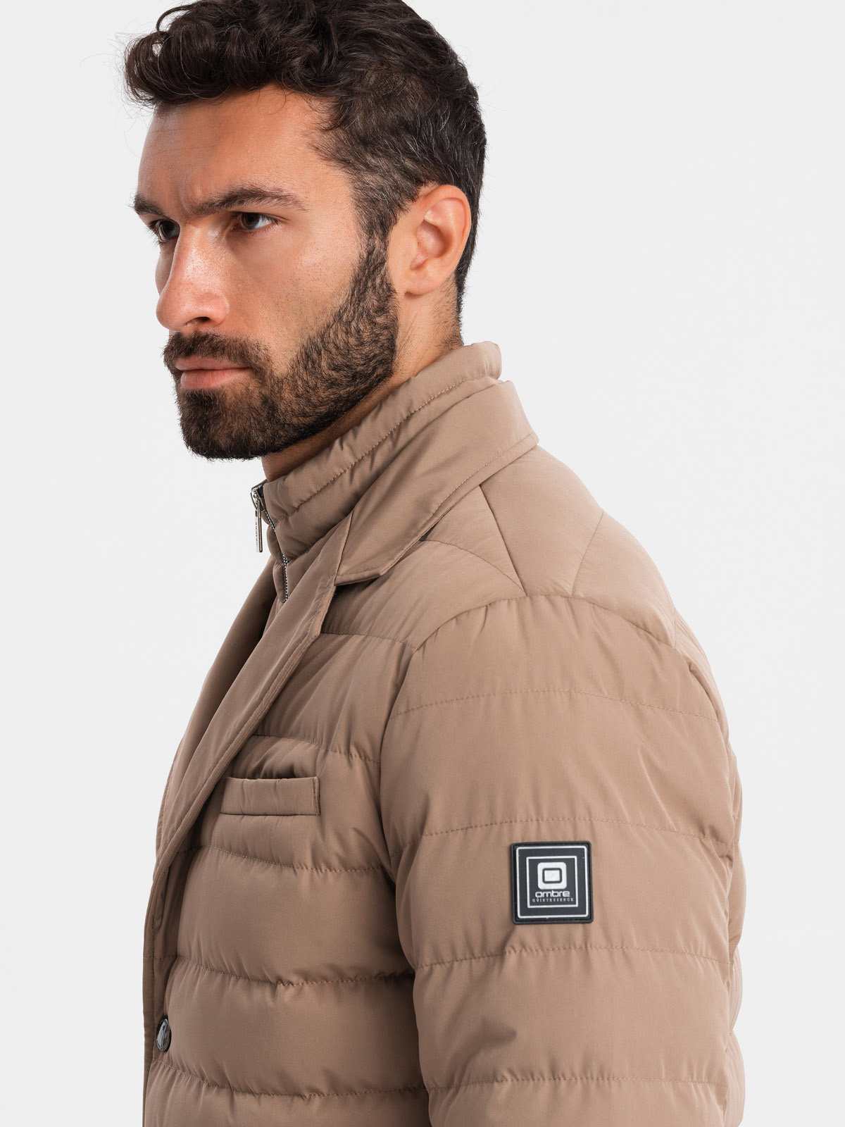 Ombre Men's quilted jacket with jacket cut - beige