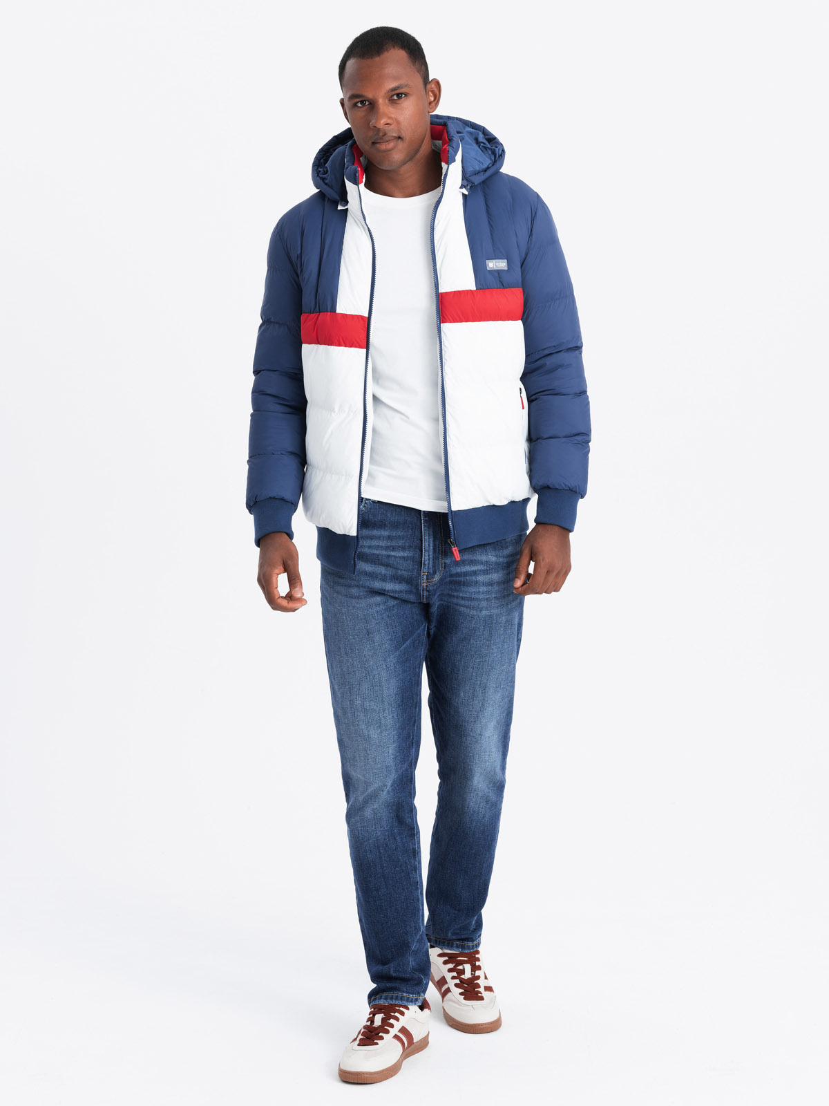 Ombre Men's colorful retro sports jacket - blue and white