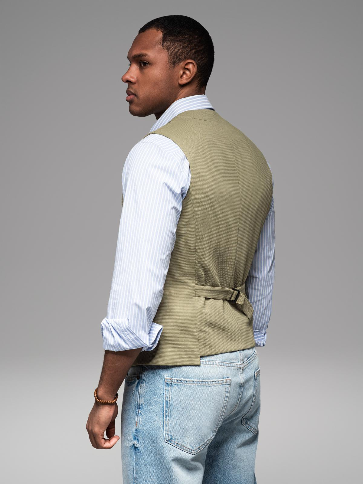 Ombre Fitted men&#039;s structured knit vest with lapels - olive