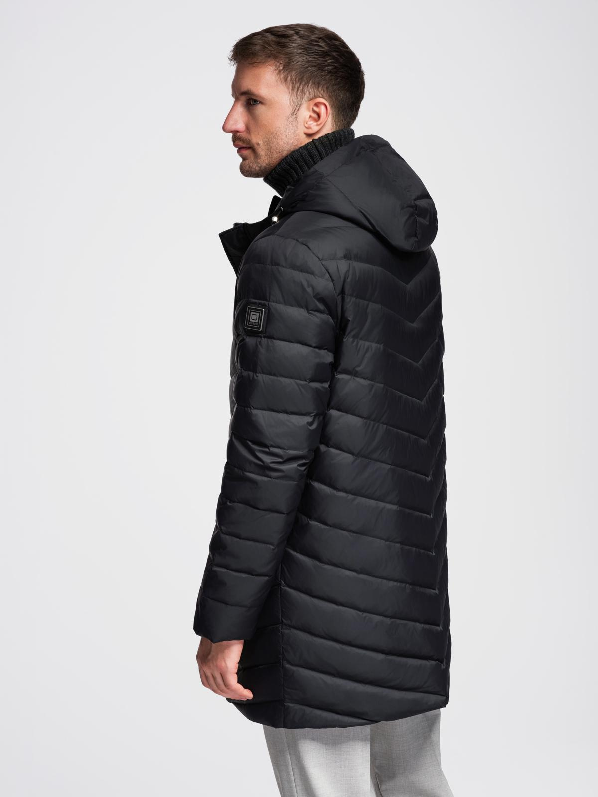 Ombre Men&#039;s long quilted jacket with natural filling - black