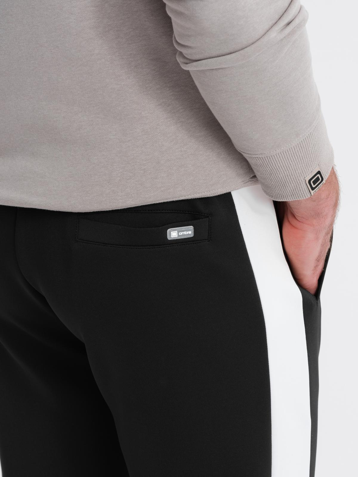 Ombre Men's sweatpants joggers with contrasting stripes - black