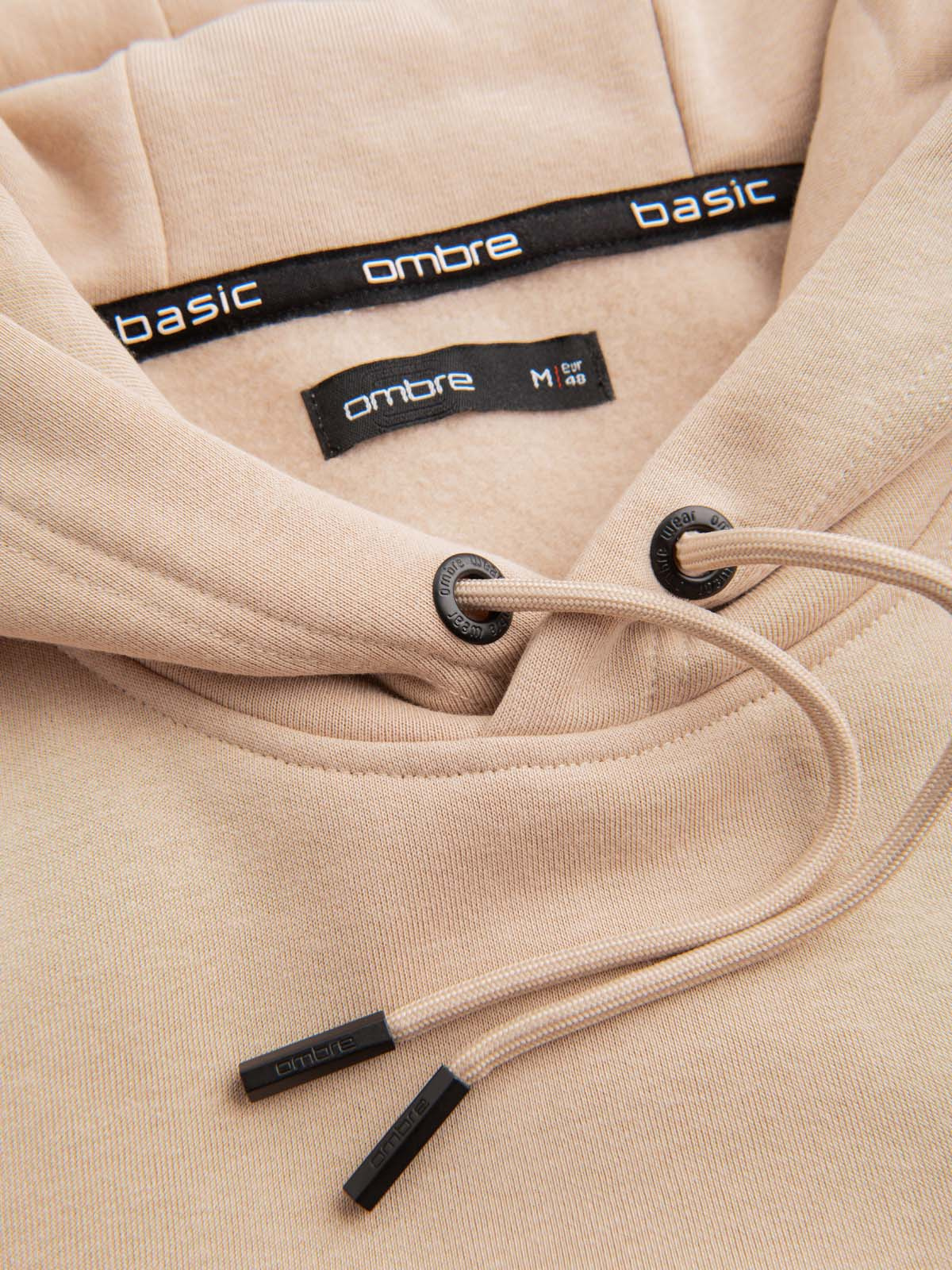 Ombre BASIC men's cotton sweatshirt kangaroo hoodie - beige